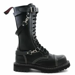 Bottes En Cuir Angry Itch - 14 Trous Sangles Ranger Noir